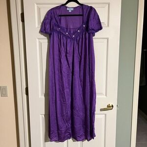 Vintage Only Necessities Nightgown Medium Purple Nylon Satin Lace Floral Maxi M